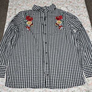 Black & White Checkered Long Sleeves with Red Flowers